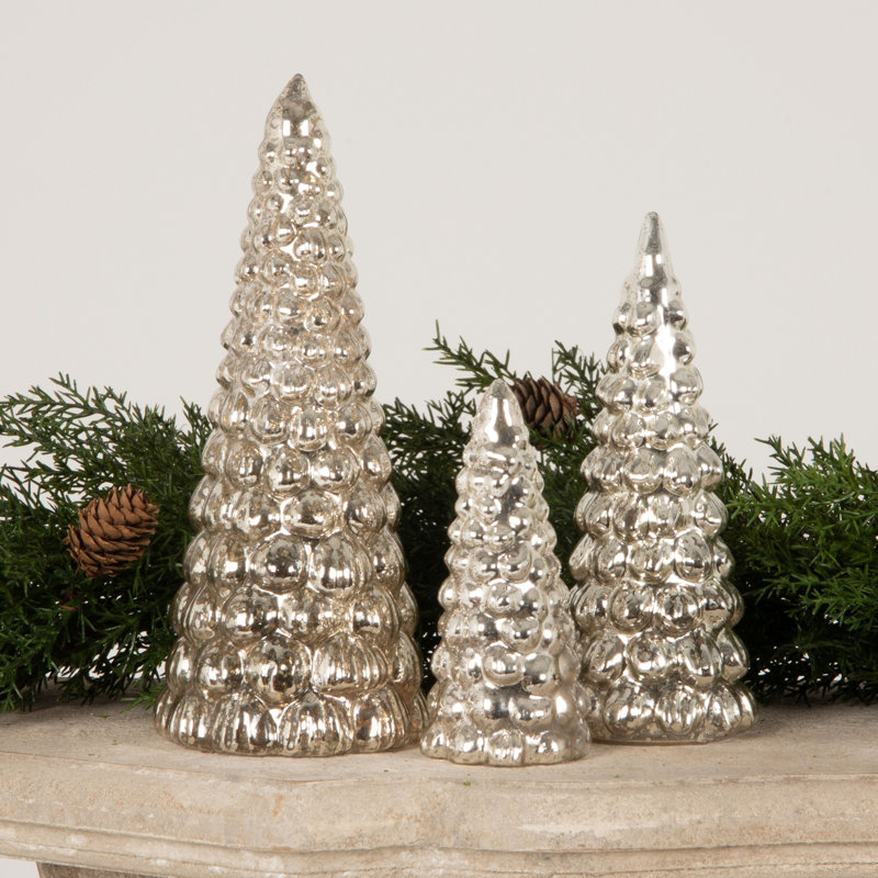 3 Piece Embossed Mercury Glass Tree Set