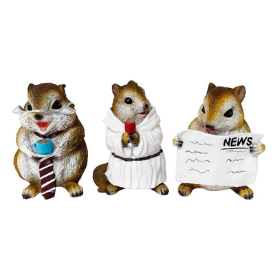 Whimsical Chipmunk Trio Set of Three Figurines, 5" Cute Desk Decor and Detrick