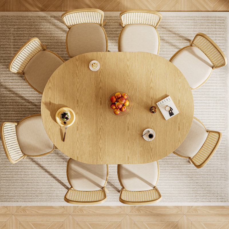 Ensemble de table de salle à manger extensible de 43,3 po à 59 po pour 4 à 8 personnes, table de ferme moderne avec 2 tablettes autoportantes, base en forme de T pour la stabilité, table de cuisine convertible pour salle à manger et petits espaces
