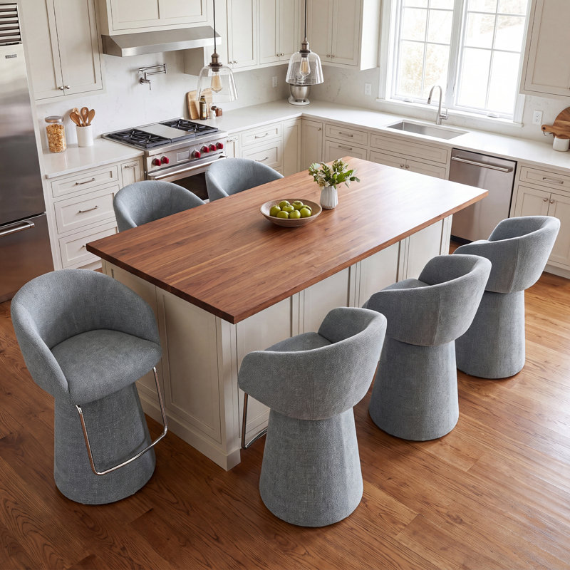 Tabourets de bar rembourrés modernes Everly, ensemble de 6, Blue, 6