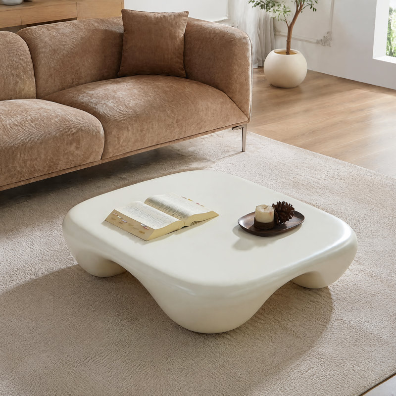 Table basse moderne en faux travertin texturé pour le salon / bureau, Blanc