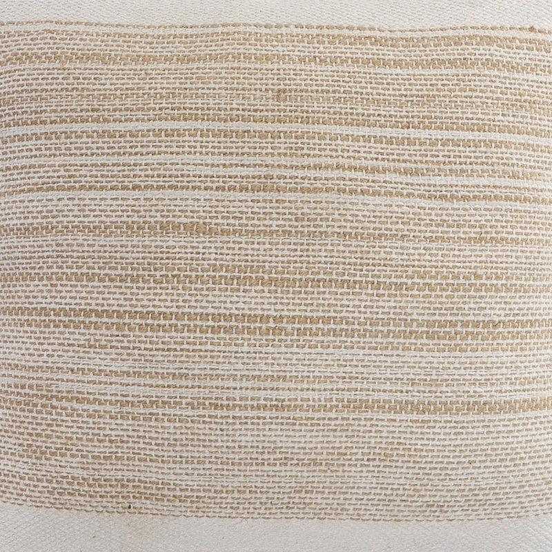 Ivory and Tan Striped Jute Cotton 20" Square Throw Pillow