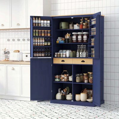 Armoire de rangement autoportante avec 2 tiroirs, 2 tablettes réglables et 8 tablettes de porte pour la cuisine et la salle à manger