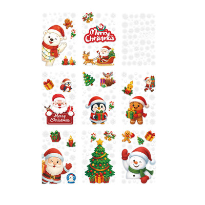 9PCS Christmas Window Clings Set Holiday Decorative Window Decals No-Glue Statics Cling Window Stickers Festive Decoration Stickers Christmas Decorations Gifts