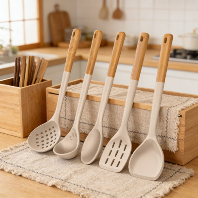 Premium Silicone Kitchen Utensil Set With Wooden Handles - Heat Resistant, BPA-Free Cooking Tools For Non-Stick Cookware, Includes Spatula And Essential Gadgets