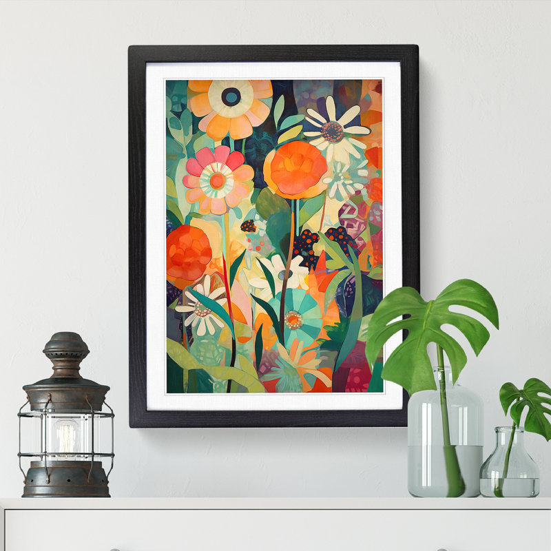 FRM-V0523-933X Flowers Orphism Art Vol.3 - Picture Frame Print, Walnut, 64cm H x 46cm W x 2cm D