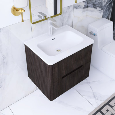 24 po W Meuble-lavabo mural simple en céramique blanche
