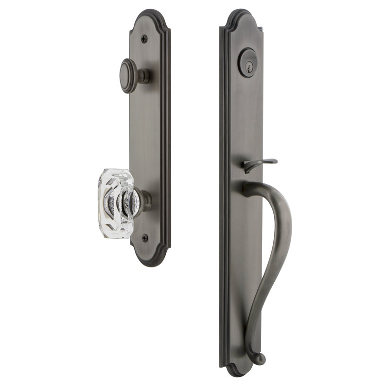 Complete Inactive Arc Dummy Handleset with Baguette Crystal Knob and Rosette, Antique Pewter