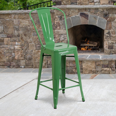 Iddings 24" High Metal Indoor-Outdoor Counter Height Stool with Back