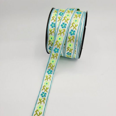Floral Jaquard With Teal Trim Ribbon