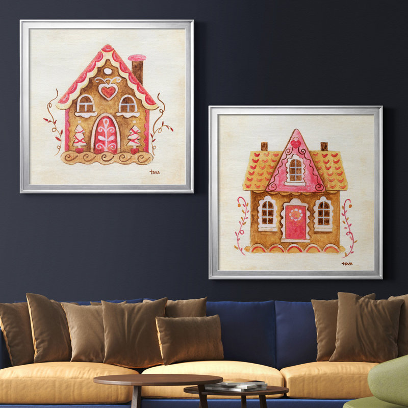 Gingerbread House III - Cadre photo, ensemble de reproductions d'art, H 17,5 po x l 35 po x P 1,5 po, Toile encadrée argentée