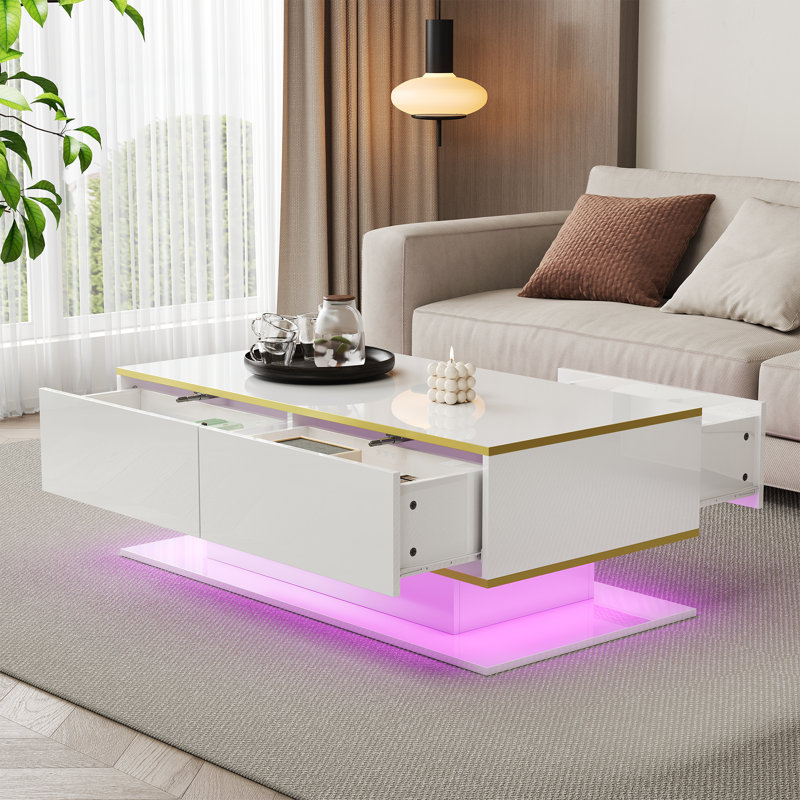 Frame Coffee Table with Storage, White