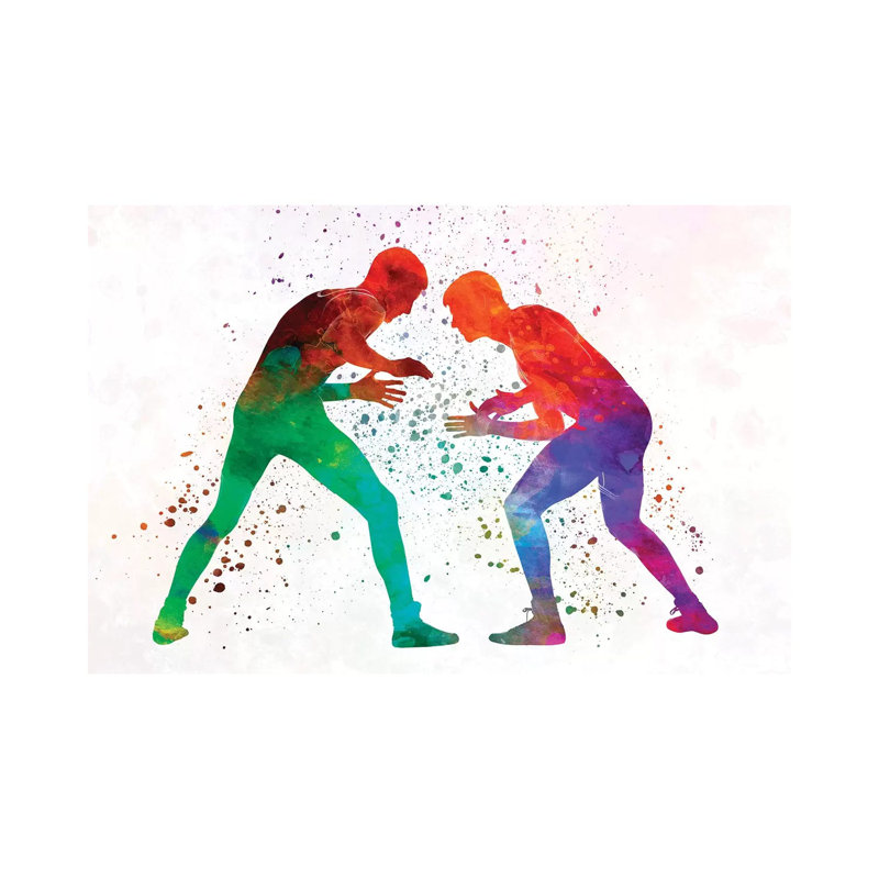 Wrestlers Wrestling Men In Watercolour I by Paul Rommer - Wrapped Canvas Painting, 66.04 cm H x 45.72 cm W