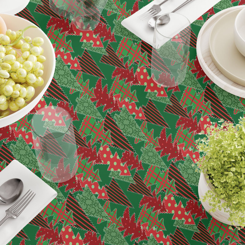 Elizabeth-Rose  Rectangular Tablecloth, 100% Cotton, Christmas Tree Patchwork, 84" x 52"