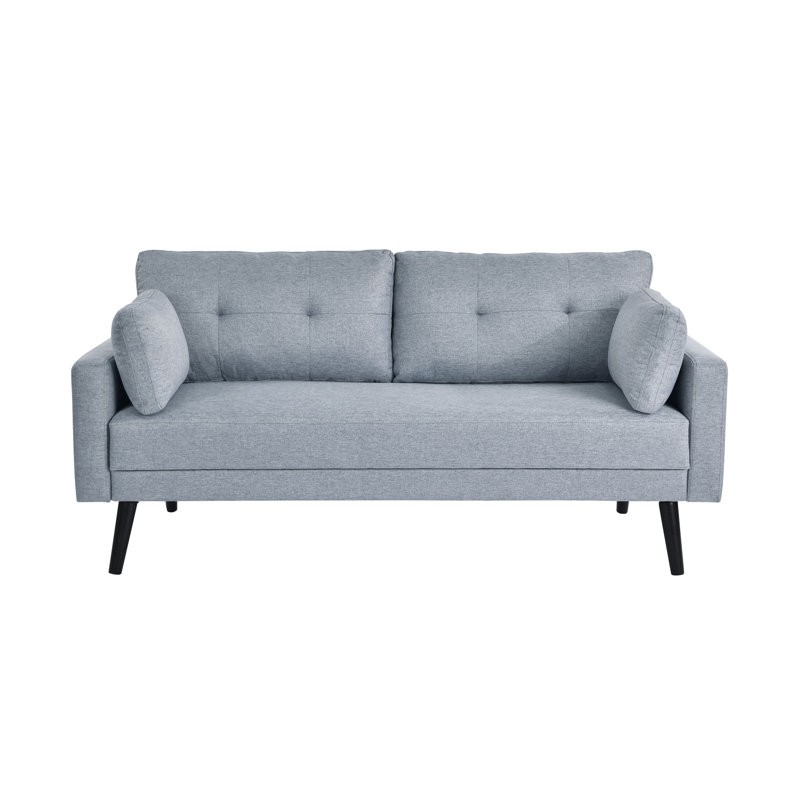 Light Gray Tufted Fabric 2-Seater Sofa with Pillow Back