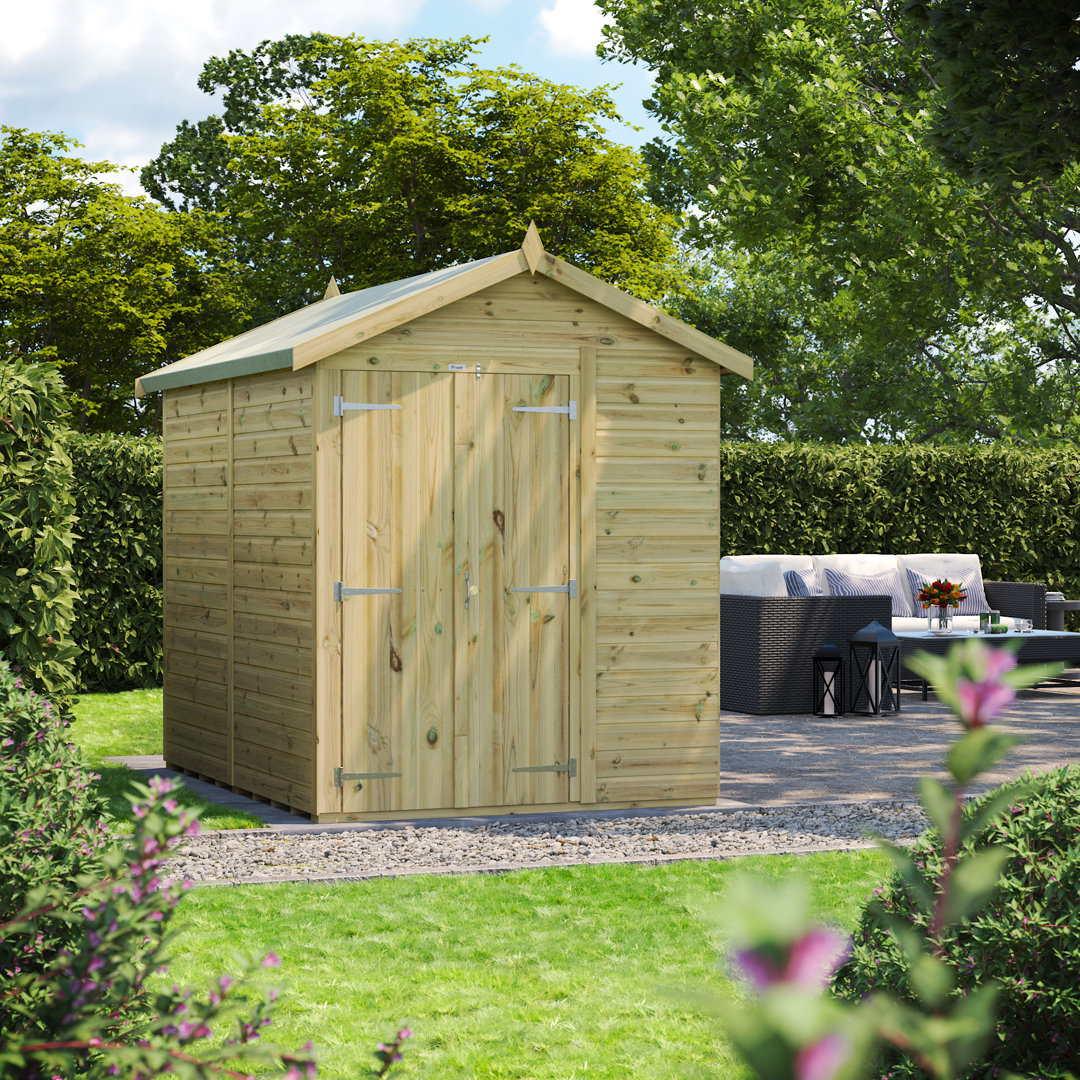 Powersheds 8 x 6ft Premium Pressure Treated Timber Windowless Apex Garden Shed, Double Doors