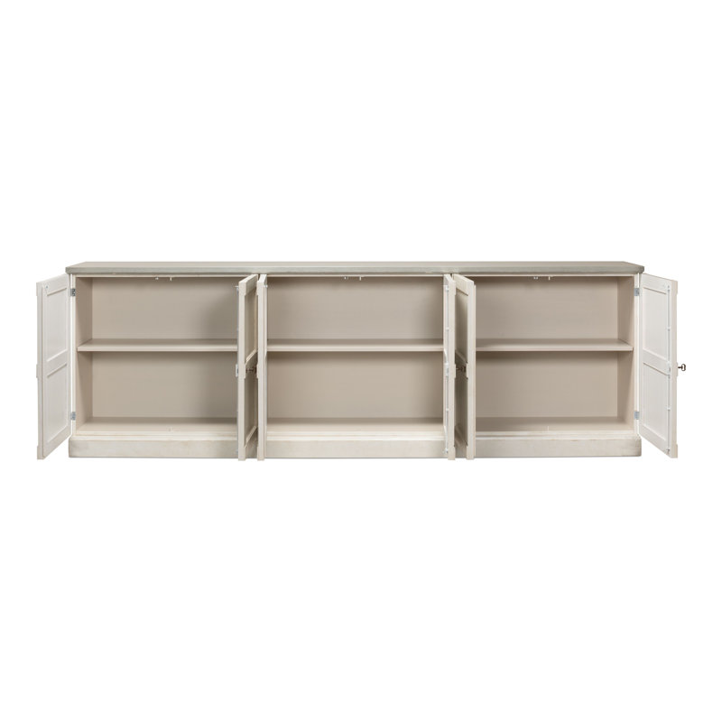 Boxholm 112'' W Solid Wood Sideboard, Stucco White/Gray Quartz