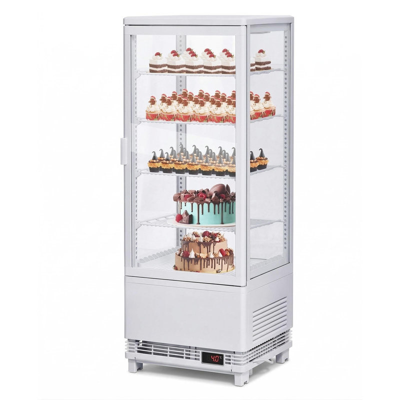 3.5 Cu.ft Commercial Display Refrigerator, White Countertop Pastry Case with Glass Door & LED Light, Frost-Free Beverage Fridge with Lock