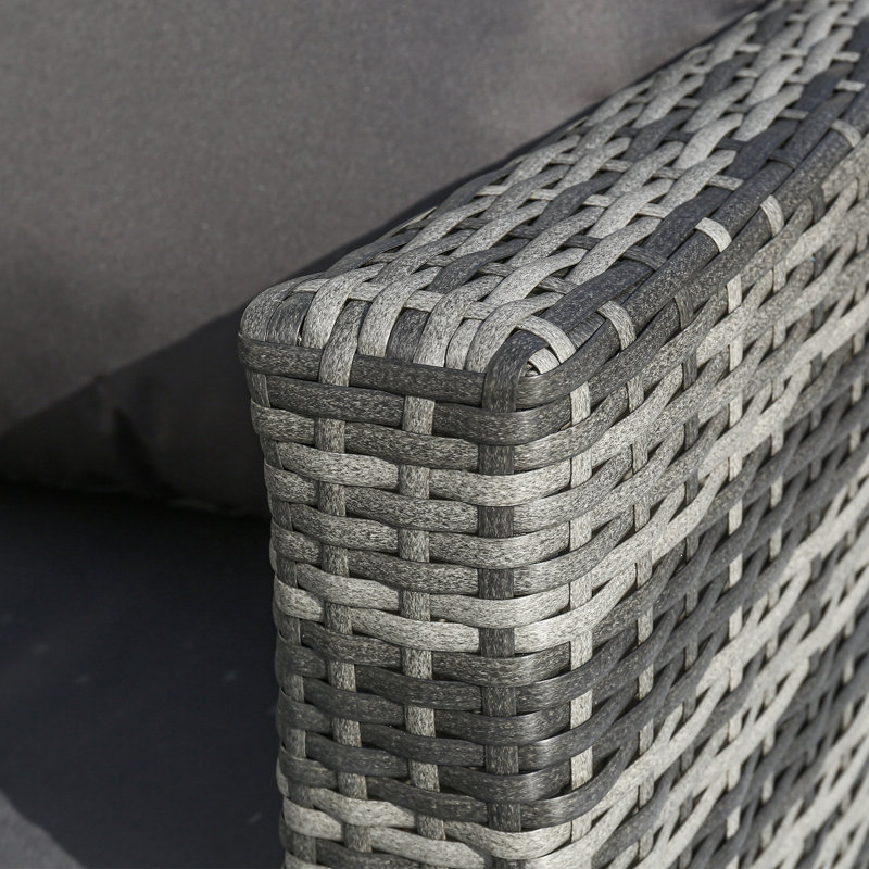 Rattan Garden Sofa Set With Glass Top Coffee Table, Dark Grey, Gray