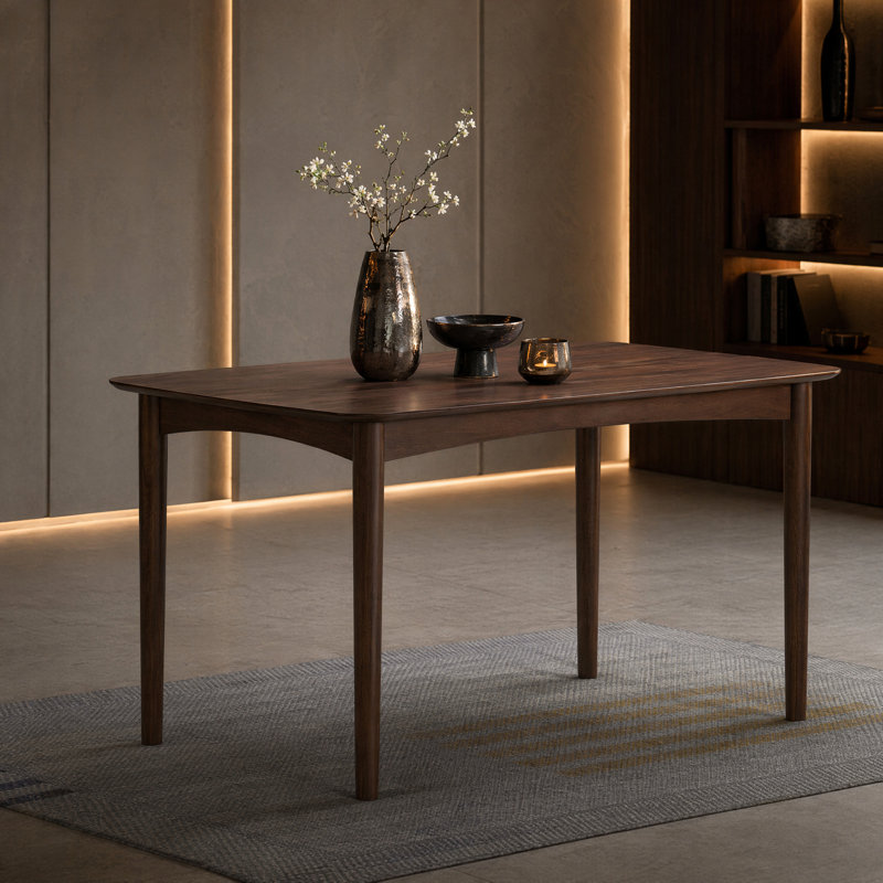 Rectangular Wood Dining Table with Curved Edges, Walnut