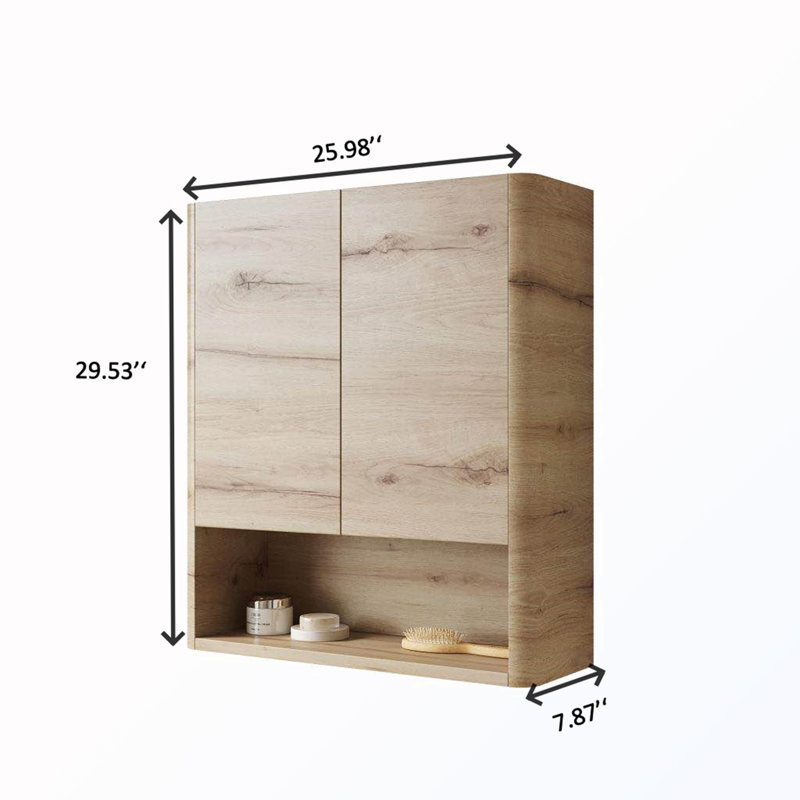 Armoire de salle de bain murale avec portes et tablette et rangement ouvert, White Oak