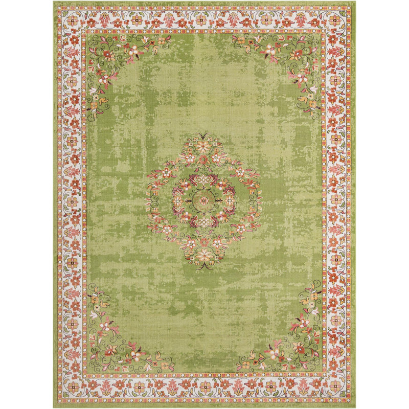Oriental Green Area Rug, Rectangle 9'10" x 13'3"