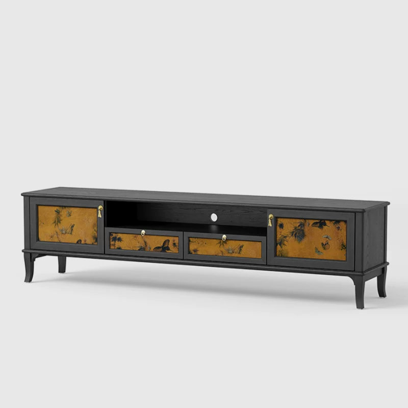 Meuble télé rétro en bois massif noir, 78.74