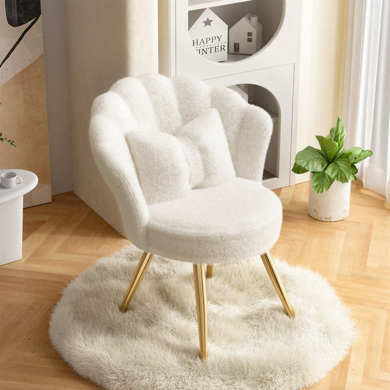Upholstered Faux Fur Barrel Chair, White