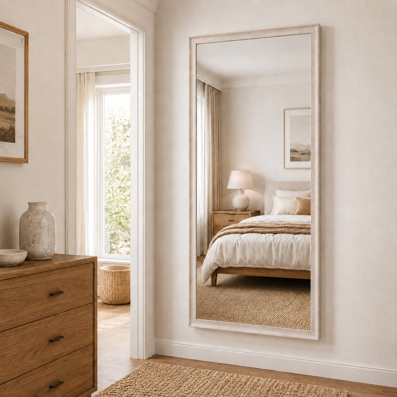 Miroir surdimensionné 71 po x 32 po avec cadre en bois aspect bois haute définition et miroir en cuivre argenté incassable pour salle de bain