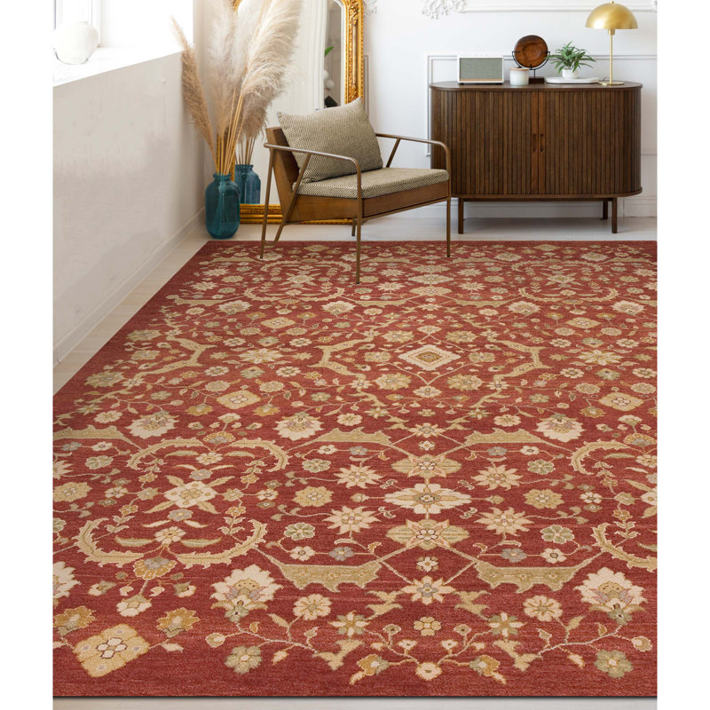 Wool Oriental Area Rug in Red/Beige/Green, Rectangle 12' x 15'