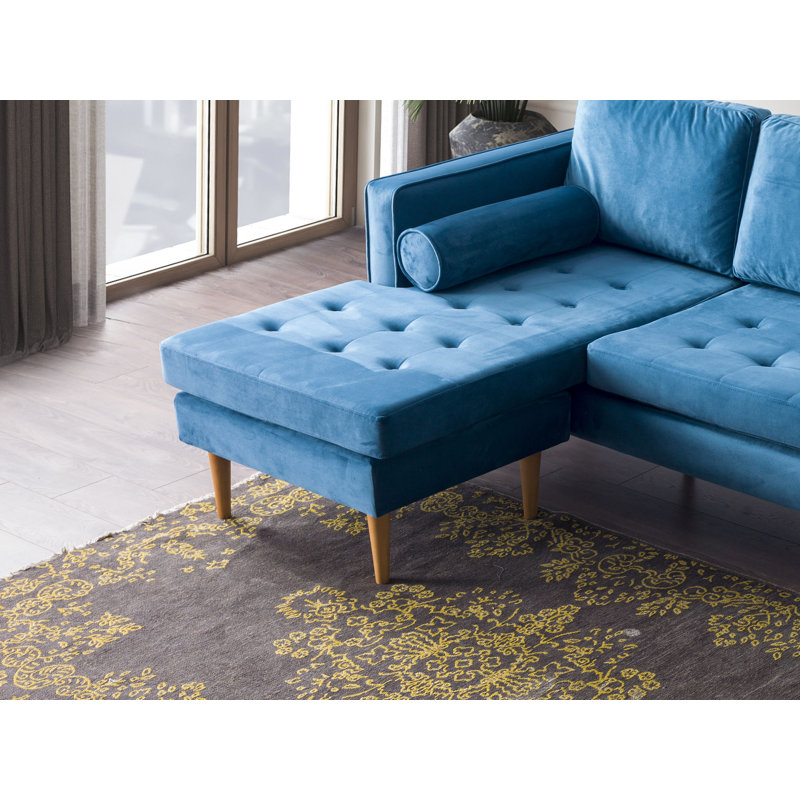 Rycroft Upholstered Chaise Sectional, Turquoise Velvet