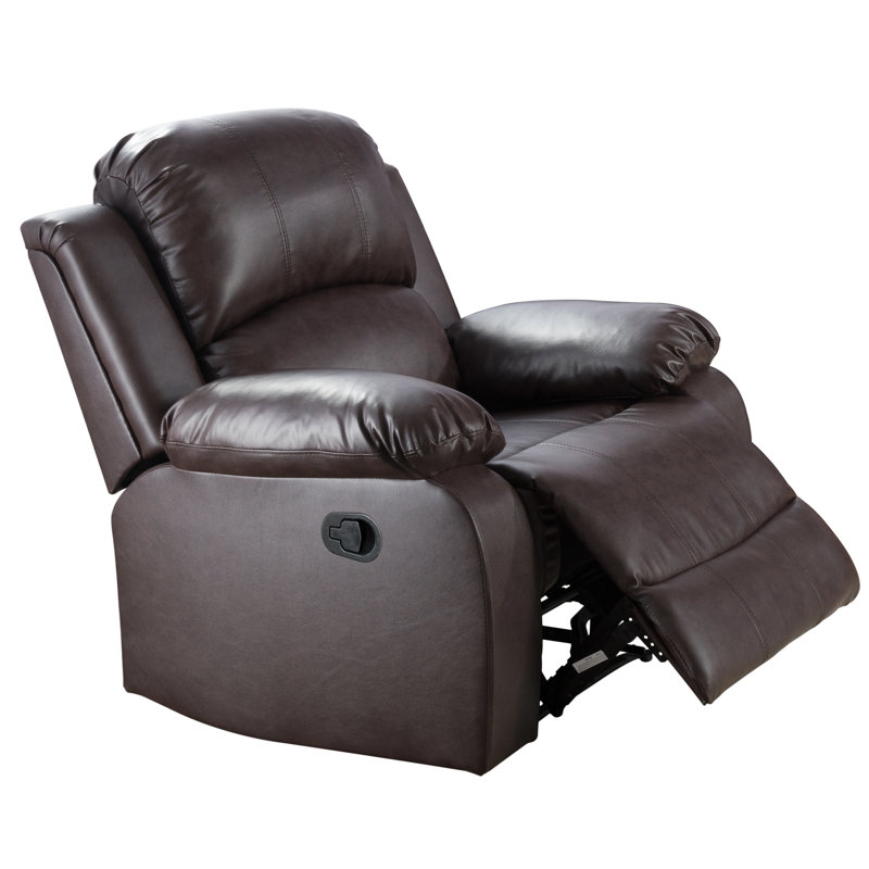 Ahart 37" Vegan Leather Recliner, Brown Faux Leather