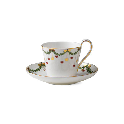 Royal Copenhagen Star Fluted Christmas High Handle Bone China Teacup and Saucer