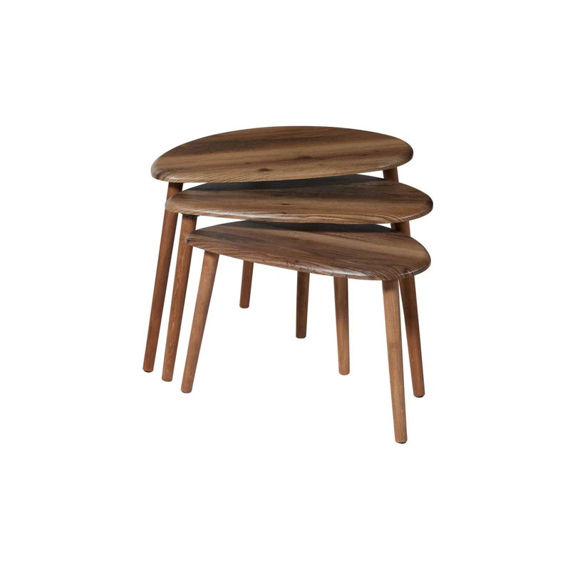 3-Piece Nesting Table Set, Brown, 25.2 x 18.5 x 17.3 inches | 100% MDF with 0.35 mm Membrane Coated Tops & Sturdy Wooden Legs | Perfect for Living Room, Modern Design, Space-Saving, Elegant & Functional