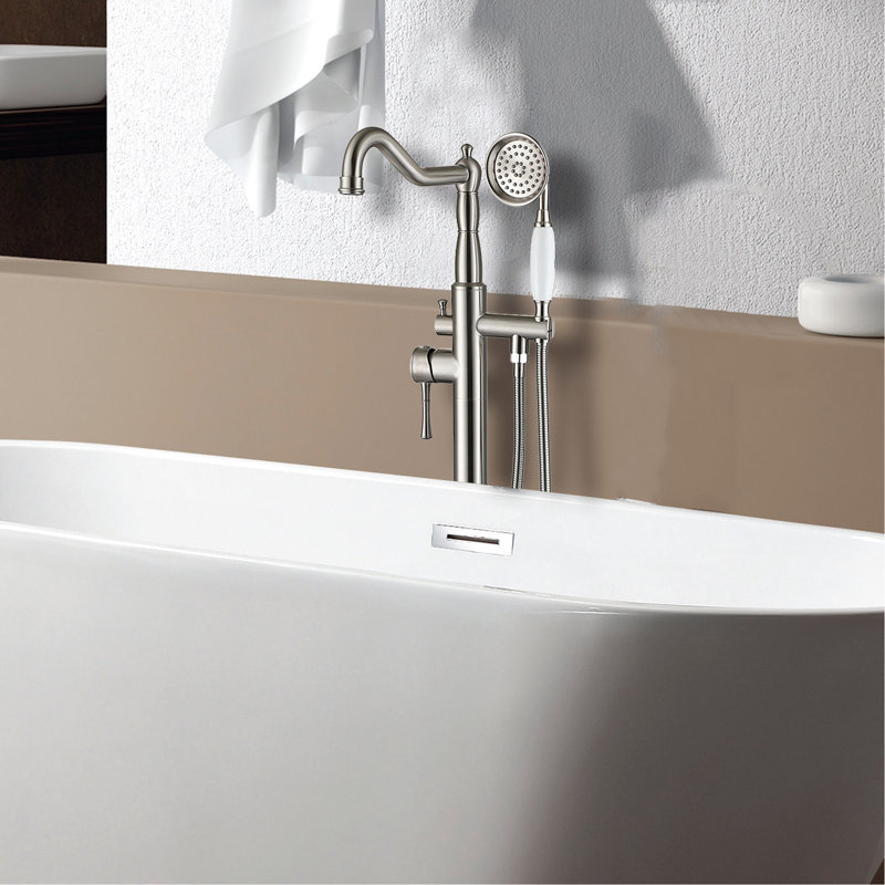 Brushed Nickel Bathtub Faucet With Hand Shower - Metal, 13.03 Lb Bathroom Elegance Freestanding 44.93 In. Depth Full Body Spray