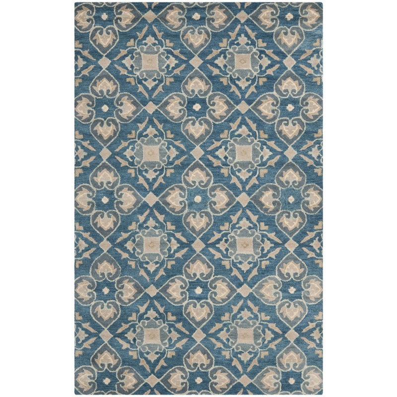 Amory Hand Tufted Wool/Cotton Geometric Rug in Blue/Gray, Rectangle 2' x 3'