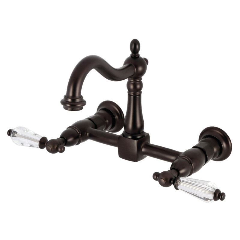 Kingston Brass Double-Handle 2-Hole Wall-Mount Bridge Kitchen Faucet, Oil Rubbed Bronze, Lever Handle