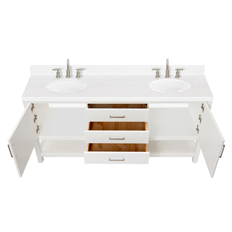 Bayhill 73'' W Double Vanity, Oval, White, Carrara White Quartz