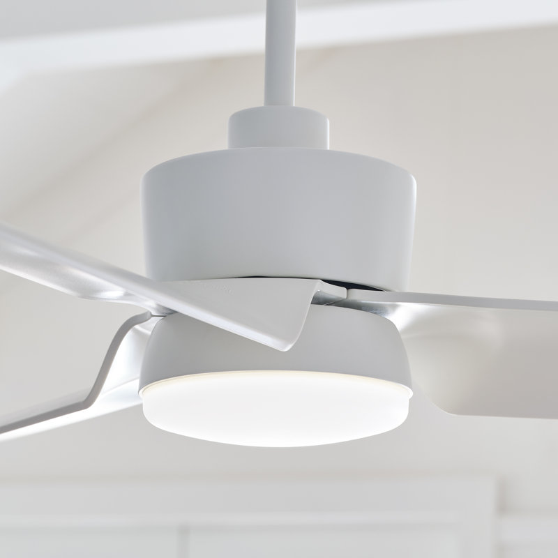 Thibeault Indoor Ceiling Fan with Threaded Downrod, Matte White ABS blades and Handheld Remote, Matte White/Matte White