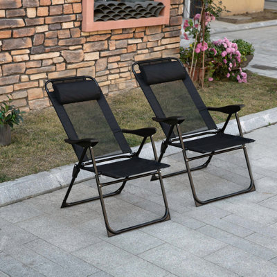 Outsunny Folding Patio Chairs, Set of 2, with Adjustable Sling Back