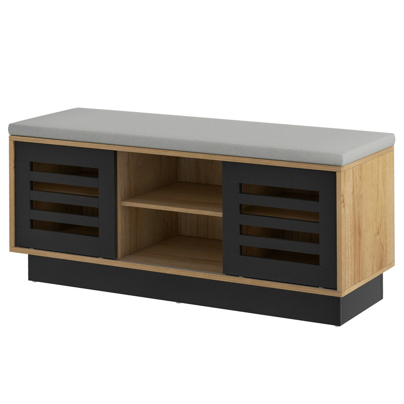 Upholstered Storage Bench, Grey/Brown