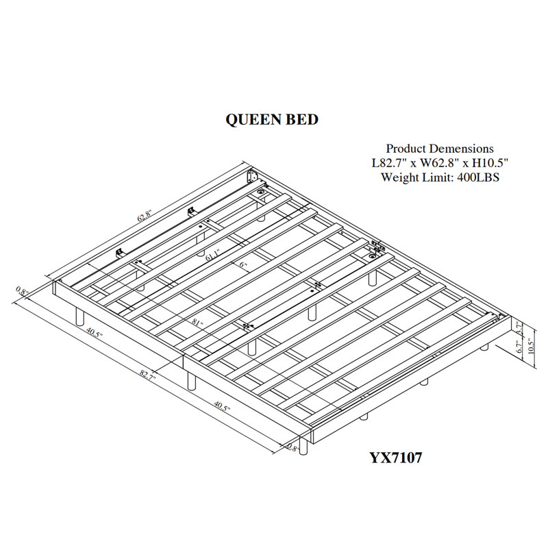 Floating Platform Bed Frame, Gray, Queen