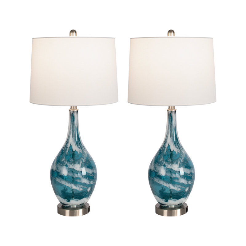 Aitkin 28" Blue Table Lamp Set with USB