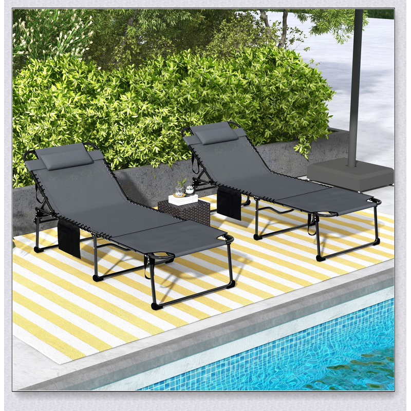 Outsunny 2 Piece Folding Chaise Lounge with 5-level Reclining Back, Outdoor Tanning Chair, Gray
