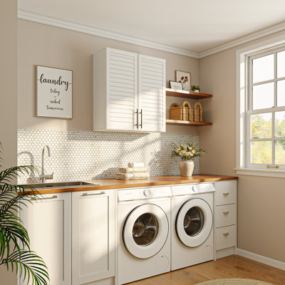 29.5" Laundry Room Cabinets Wall Mounted, Hanging Bathroom Wall Cabinet, Kitchen Wall Cabinet With Adjustable Shelf & Shutter Doors