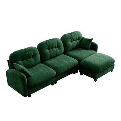 107" Wide L-Shaped Sofa with Ottoman, 97.6" Seating Width Chenille Sectional, Green