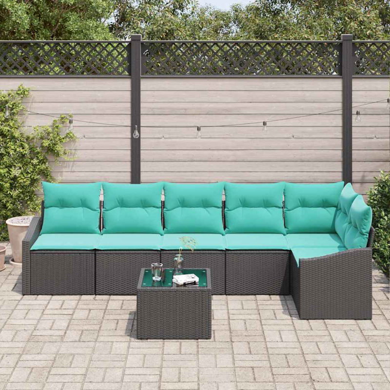 Ensemble de canapé de jardin vidaXL 7 pièces en rotin de polyester noir et turquoise