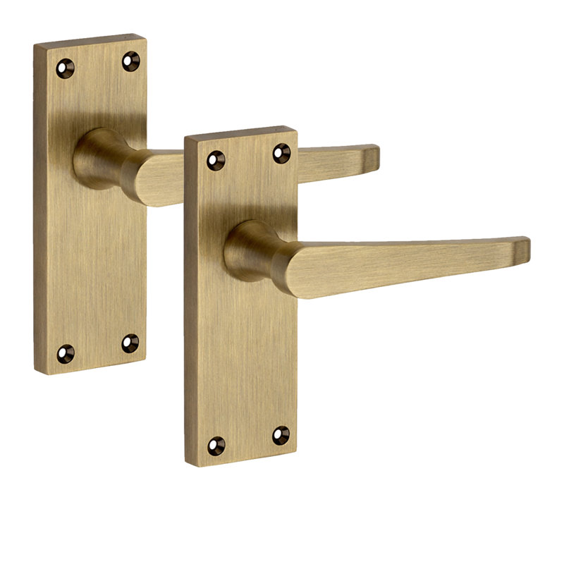Golden Grace 4 Pairs Victorian Design Straight Lever Door Handles Antique Brass Durable Metal Classic Internal Backplate with Spindle - 120 x 40mm