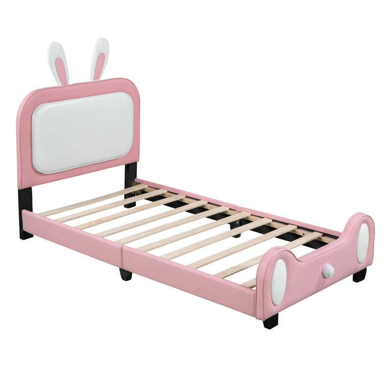 Twin size Upholstered Rabbit-Shape Princess Bed, Pink, Twin
