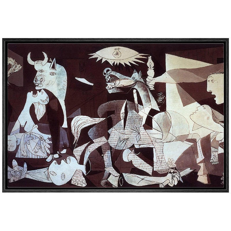 "IDÉE4WALL", reproduction d'art sur toile encadrée Guernica par Pablo Picasso, H 24 po x l 36 po x P 2 po, Noir